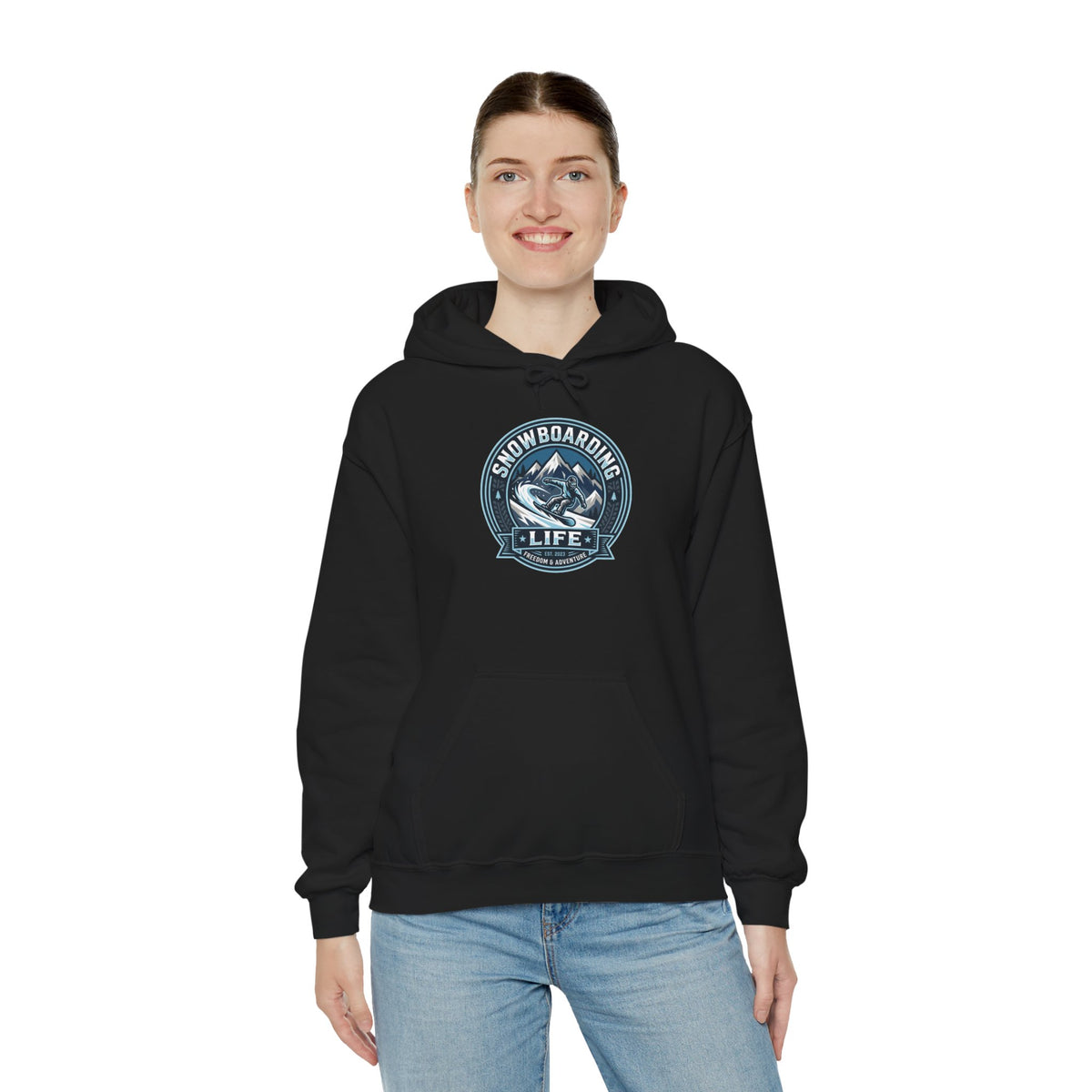 Snowboarding Hoodie – "Snowboarding Life" Graphic Pullover with Backboarder Illustration