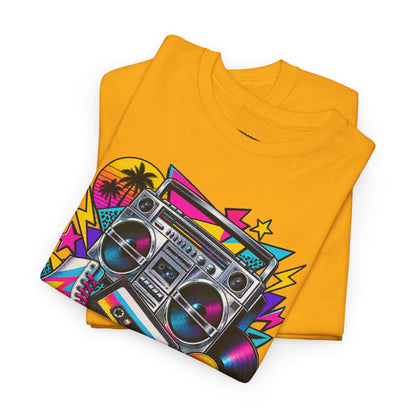 Retro Boombox Tee — 80s Neon Music Graphic T-Shirt