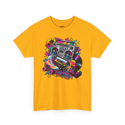 Retro Boombox Tee — 80s Neon Music Graphic T-Shirt