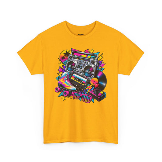 Retro Boombox Tee — 80s Neon Music Graphic T-Shirt