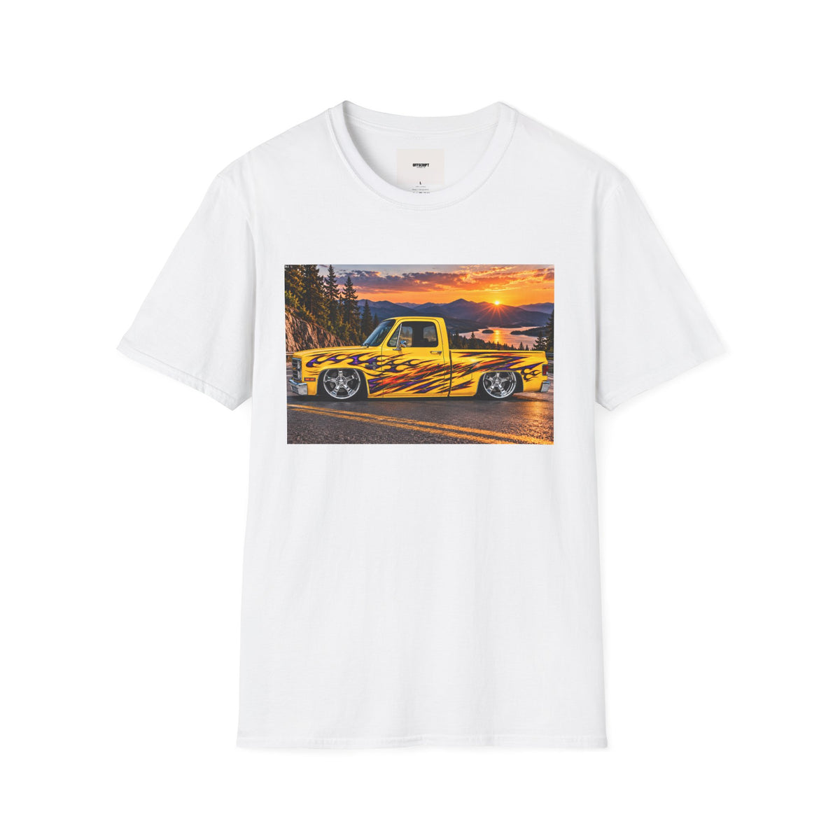 Yellow Flame Pickup T-Shirt — Sunset Classic Truck Graphic Tee