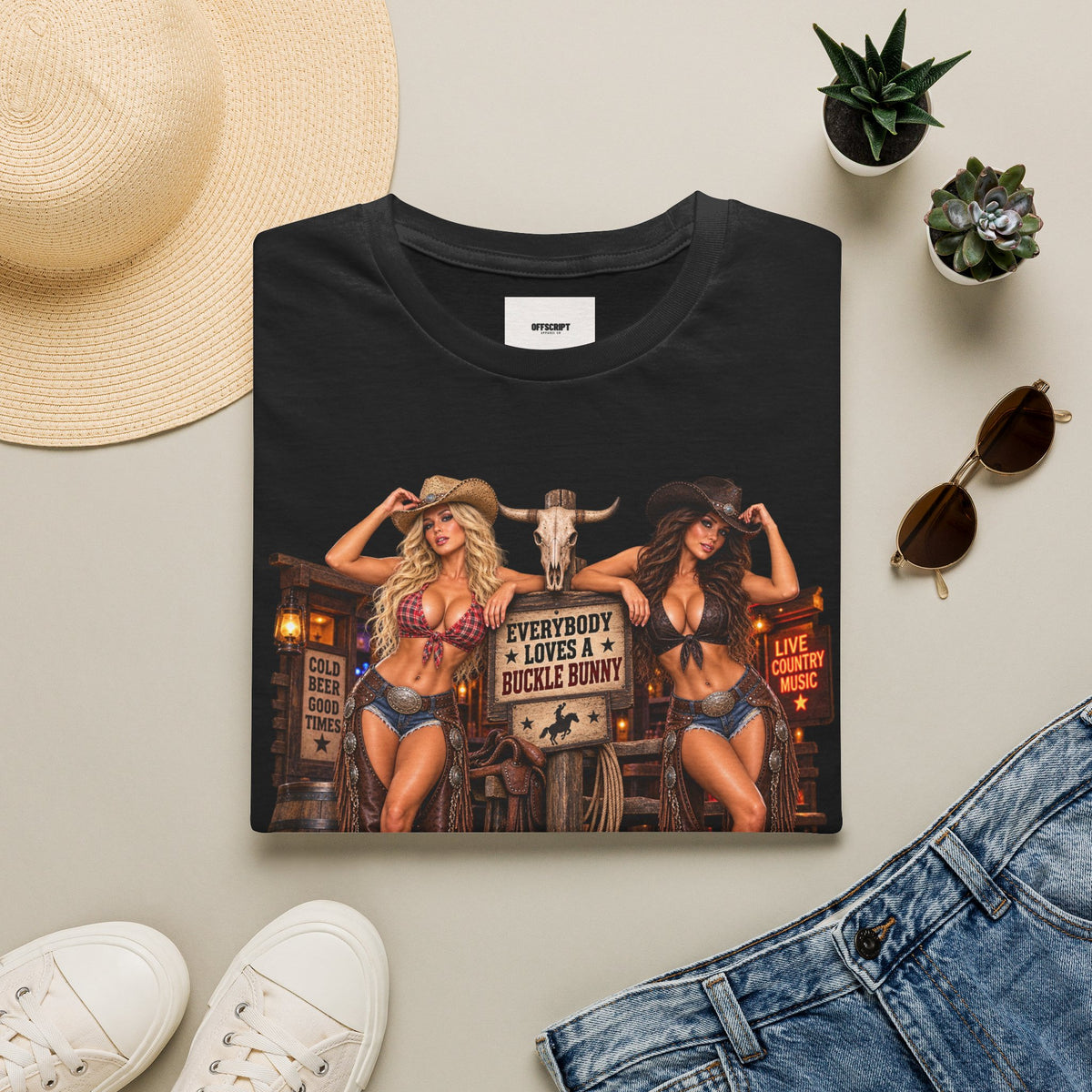 Cowgirl Pinup T-Shirt — "Bunny Tonk Women" Western Graphic Tee