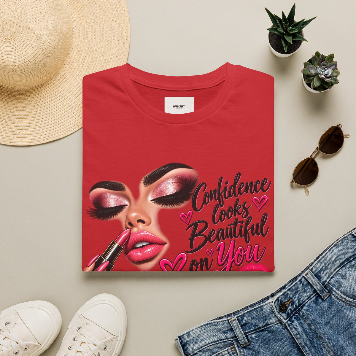T-Shirt — "Confidence Looks Beautiful on You" Glam Makeup Graphic