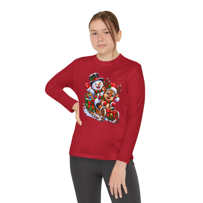 Kids' Christmas Sledding Tee — Snowman & Reindeer Holiday Long Sleeve