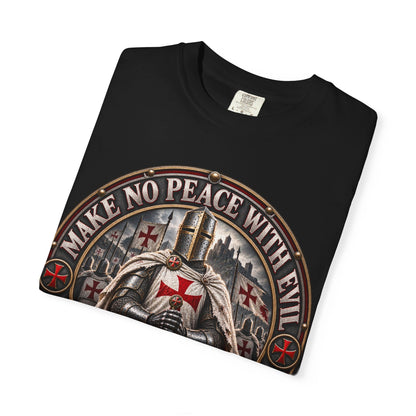Make No Peace With Evil T-shirt | Crusader Helmet Ephesians 5:11