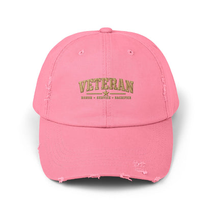 Veteran Distressed Cap — Honor Courage Sacrifice Embroidered Hat