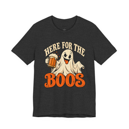 Here for the Boos Halloween T-Shirt — Ghost Drinking Beer Graphic Tee