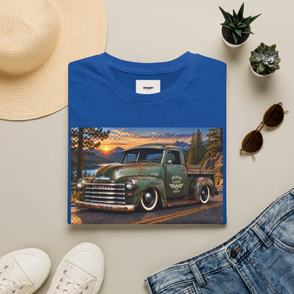 Vintage Green Pickup Truck T-Shirt — Retro Rustic Sunset Road Tee