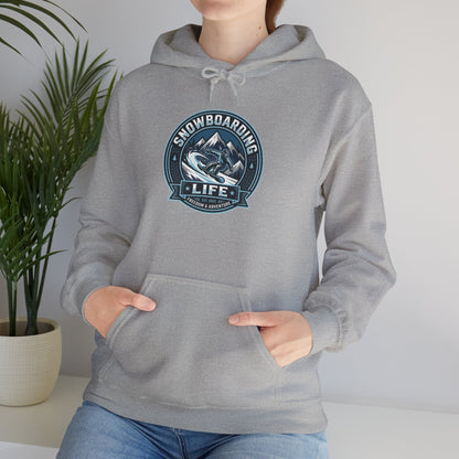 Snowboarding Hoodie – "Snowboarding Life" Graphic Pullover with Backboarder Illustration