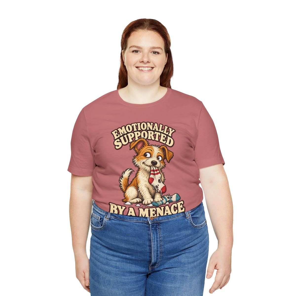 Emotionally Supported by a Menace Tee — Cute Puppy Graphic T‑Shirt