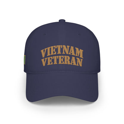 Vietnam Veteran Baseball Cap — Embroidered Gold Text Low Profile Hat for Veterans & Memorial Events