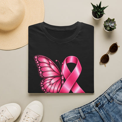 Pink Ribbon Butterfly Breast Cancer Awareness T-Shirt | Support Ribbon Tee