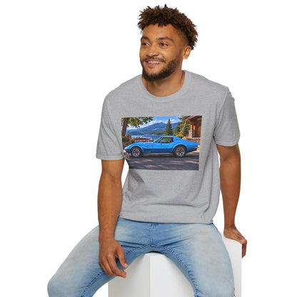 1968 Chevrolet Corvette Stingray Graphic T‑Shirt — Blue Classic Car Lakefront Print