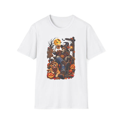 Halloween Skeleton Lounge T-Shirt — "Eat Drink & Be Scary" Graphic Tee