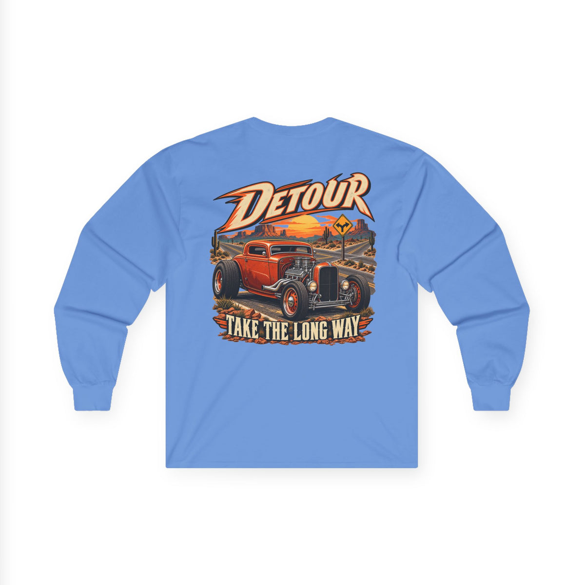Detour Classic Car Long Sleeve Tee – 'Take The Long Way' Vintage Hot Rod Shirt