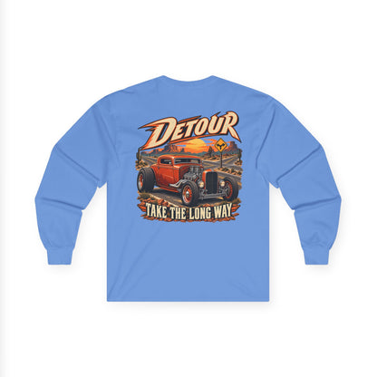 Detour Classic Car Long Sleeve Tee – 'Take The Long Way' Vintage Hot Rod Shirt