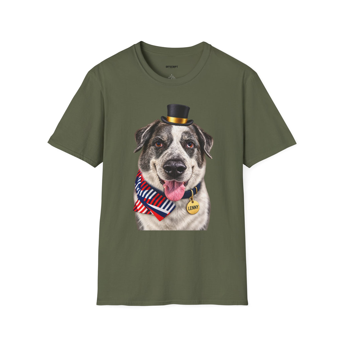 Patriotic Pup Tee — Dog with Top Hat & American Flag Bandana