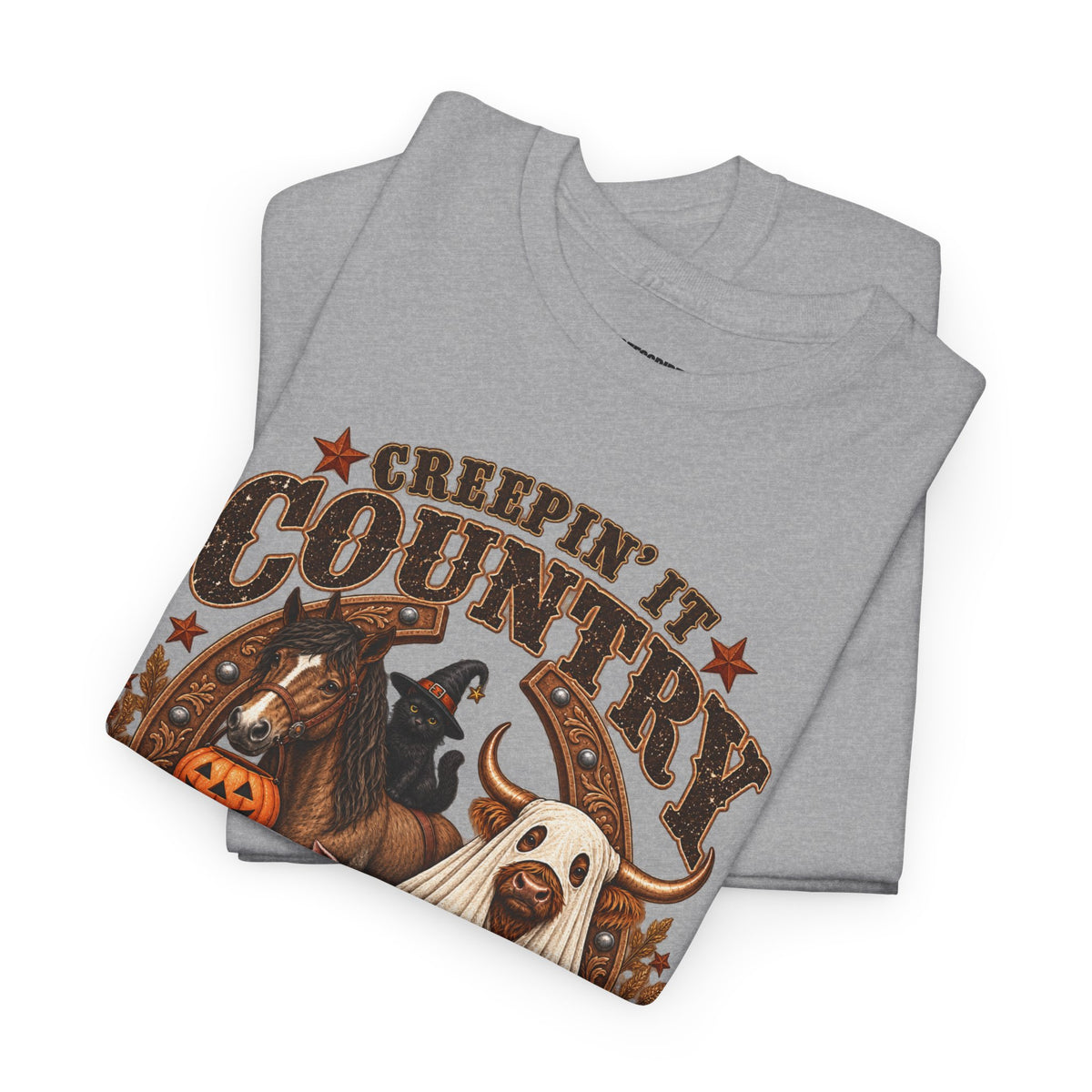 Country Halloween Tee — "Keepin' It Country Boo Y'all" Farm Animal Pumpkin T-Shirt