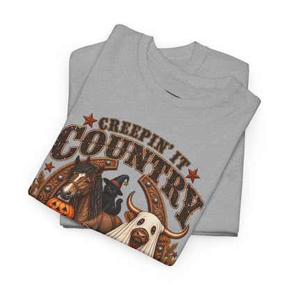Country Halloween Tee — "Keepin' It Country Boo Y'all" Farm Animal Pumpkin T-Shirt