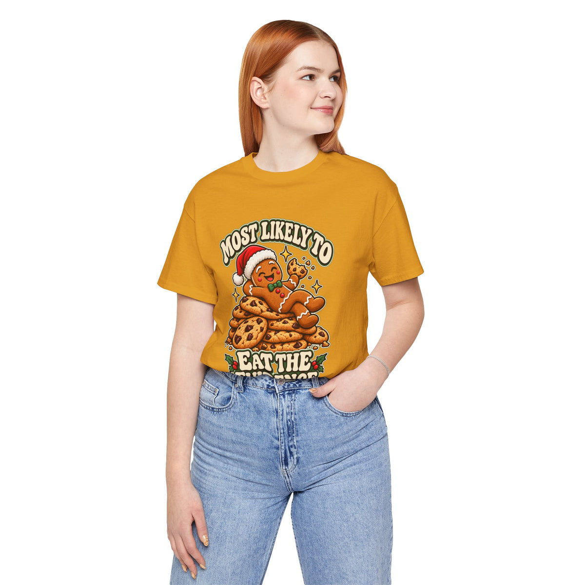 Funny Christmas Tee — "Most Likely to Eat the Evidence" Gingerbread Cookie Shirt