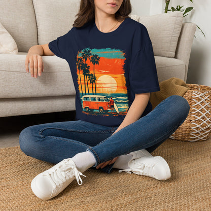 Retro Sunset Van T-Shirt – Tropical Beach Road Trip Graphic