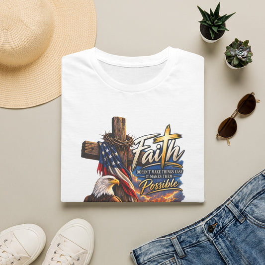 Faith Eagle T-Shirt — 'Faith Makes The Impossible Possible' Patriotic Cross Design