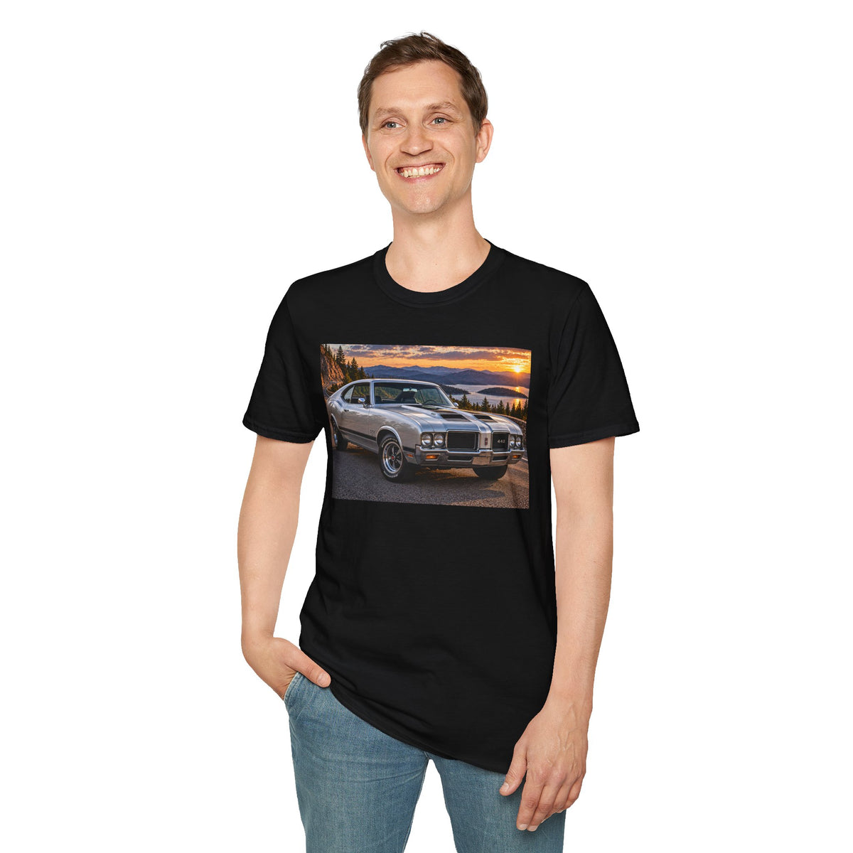 Classic Muscle Car T-Shirt – Vintage Oldsmobile Sunset Graphic Tee