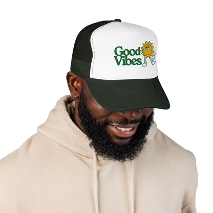 Good Vibes Sun Trucker Hat — Retro Sunny Graphic Foam Cap