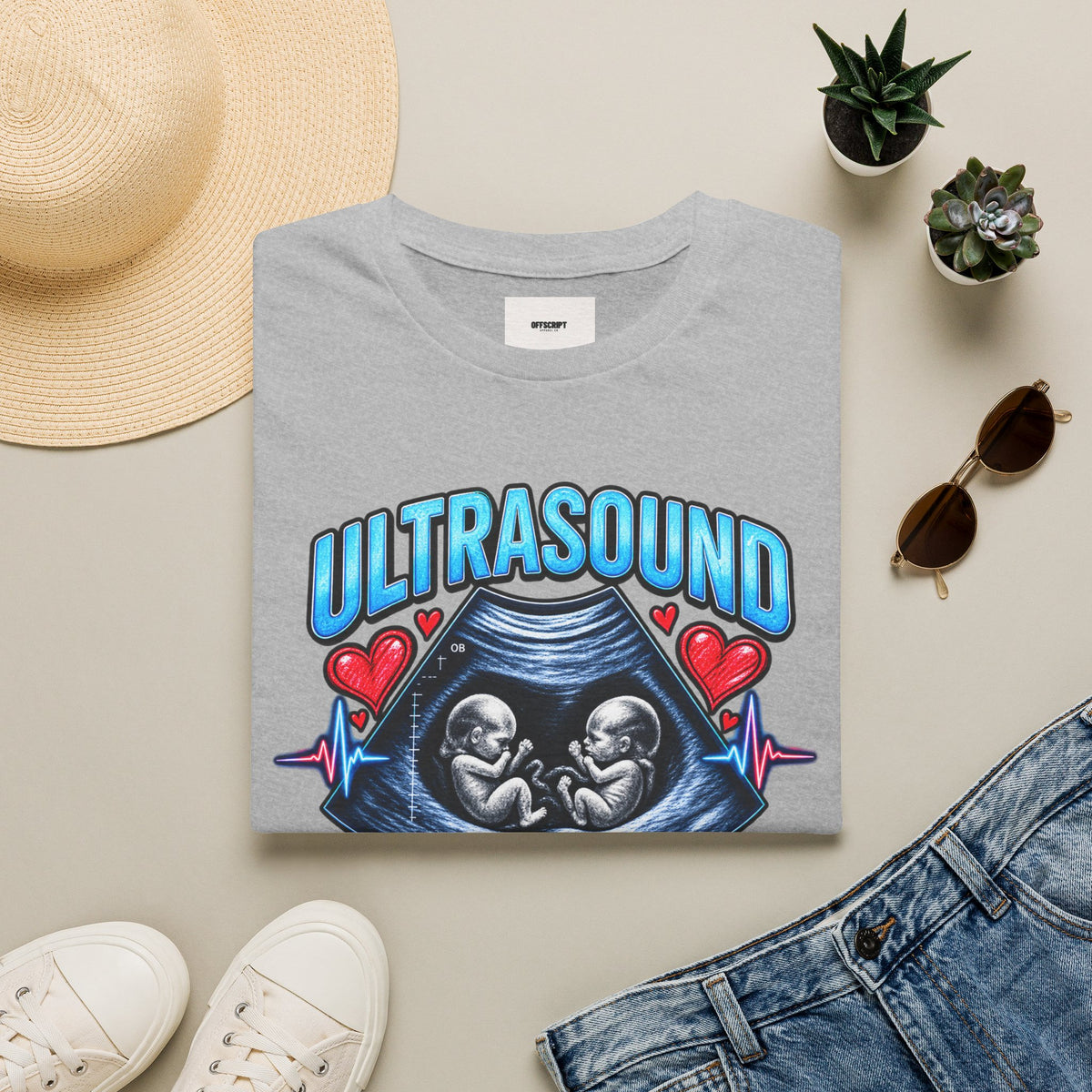 Ultrasound Twins T‑Shirt — Tiny Humans Big Hearts Pregnancy Tee