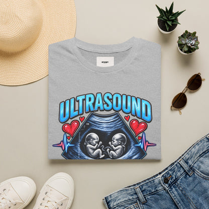 Ultrasound Twins T‑Shirt — Tiny Humans Big Hearts Pregnancy Tee