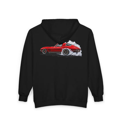 Classic Red Corvette Burnout Zip Hoodie