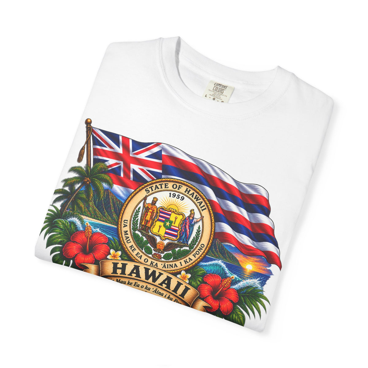 Hawaii State Seal Tee — Vintage Hawaiian Flag & Hibiscus T-Shirt