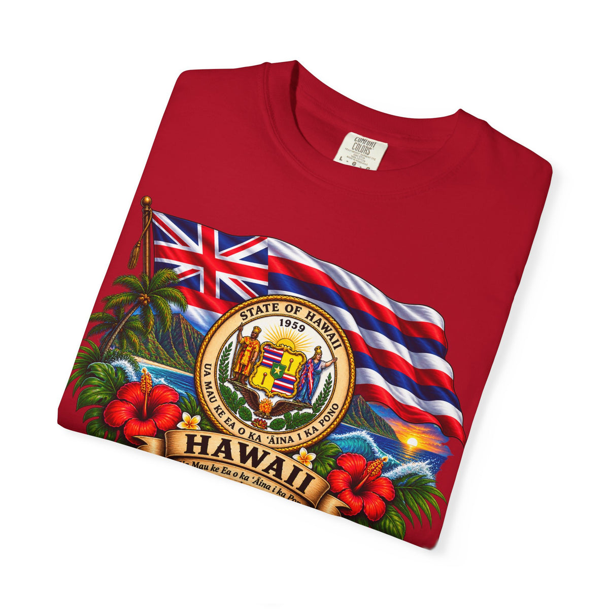Hawaii State Seal Tee — Vintage Hawaiian Flag & Hibiscus T-Shirt