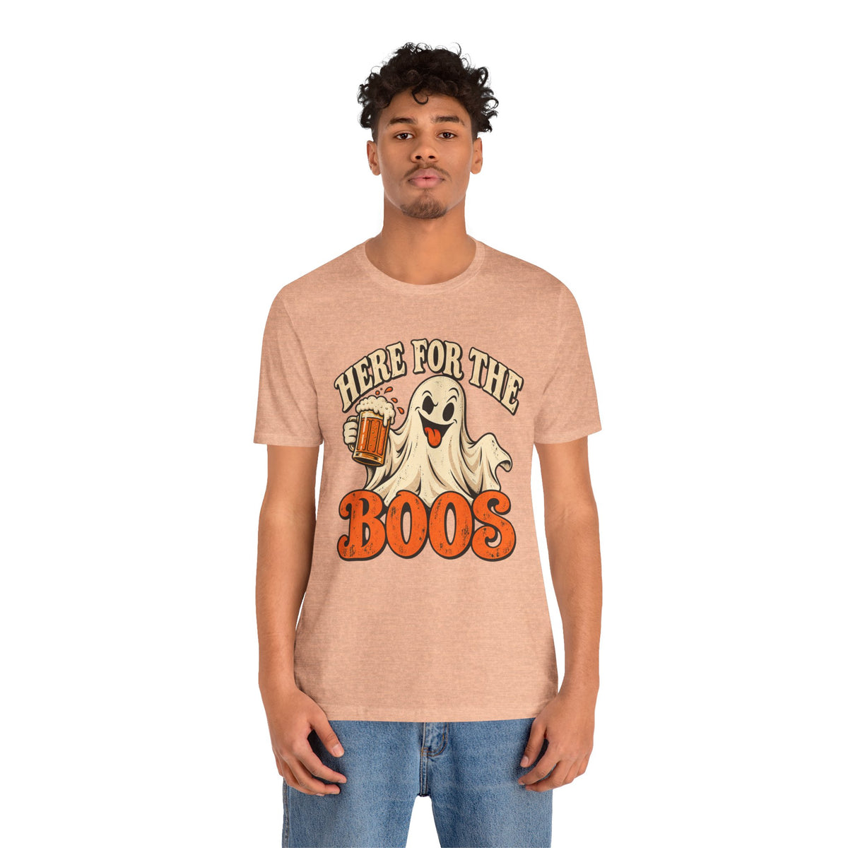 Here for the Boos Halloween T-Shirt — Ghost Drinking Beer Graphic Tee