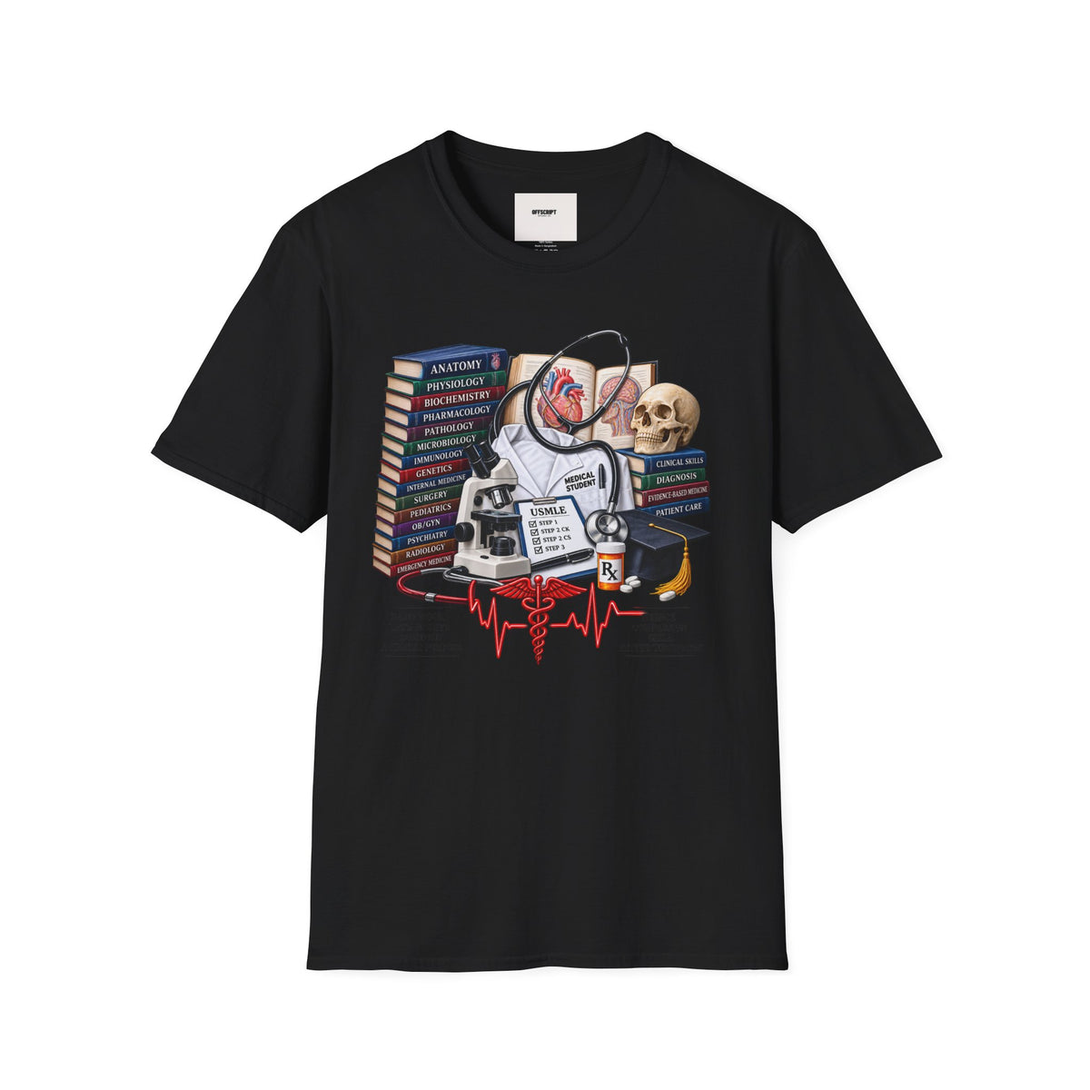 Medical Student Study Stack T‑Shirt — Anatomy, Physiology & USMLE Prep Design