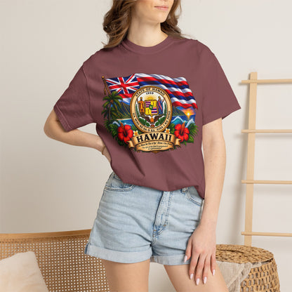 Hawaii State Seal Tee — Vintage Hawaiian Flag & Hibiscus T-Shirt