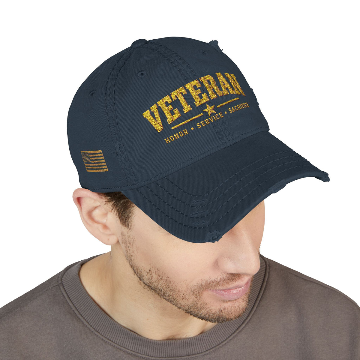 Veteran Embroidered Distressed Dad Hat — USA Honor Gratitude