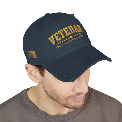 Veteran Embroidered Distressed Dad Hat — USA Honor Gratitude
