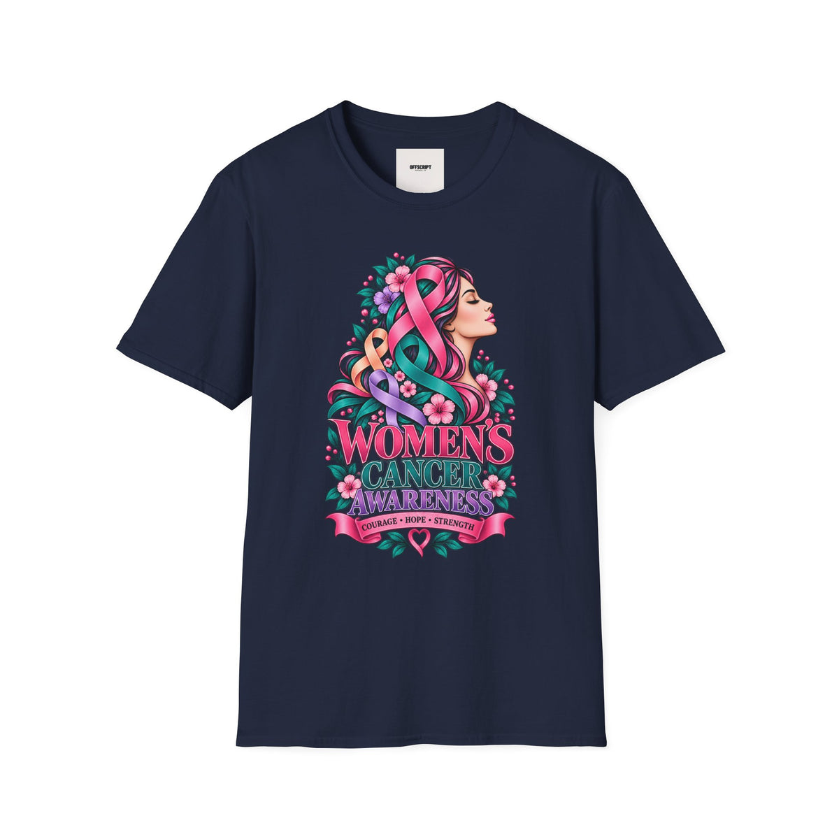 Women's Cancer Awareness T-Shirt — Pink Ribbon Floral Support Tee