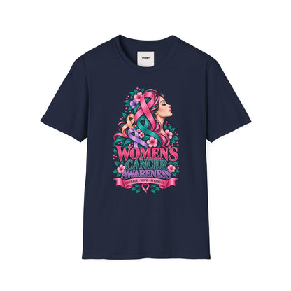 Women's Cancer Awareness T-Shirt — Pink Ribbon Floral Support Tee