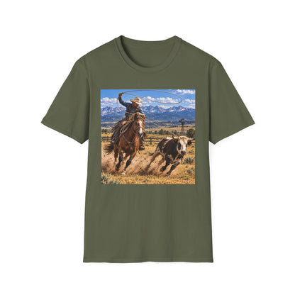 Cowboy Roping Photo T-Shirt — Western Ranch Scenic Tee