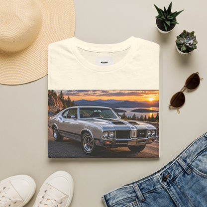 Classic Muscle Car Sunset T-Shirt — Vintage Oldsmobile Photo Tee