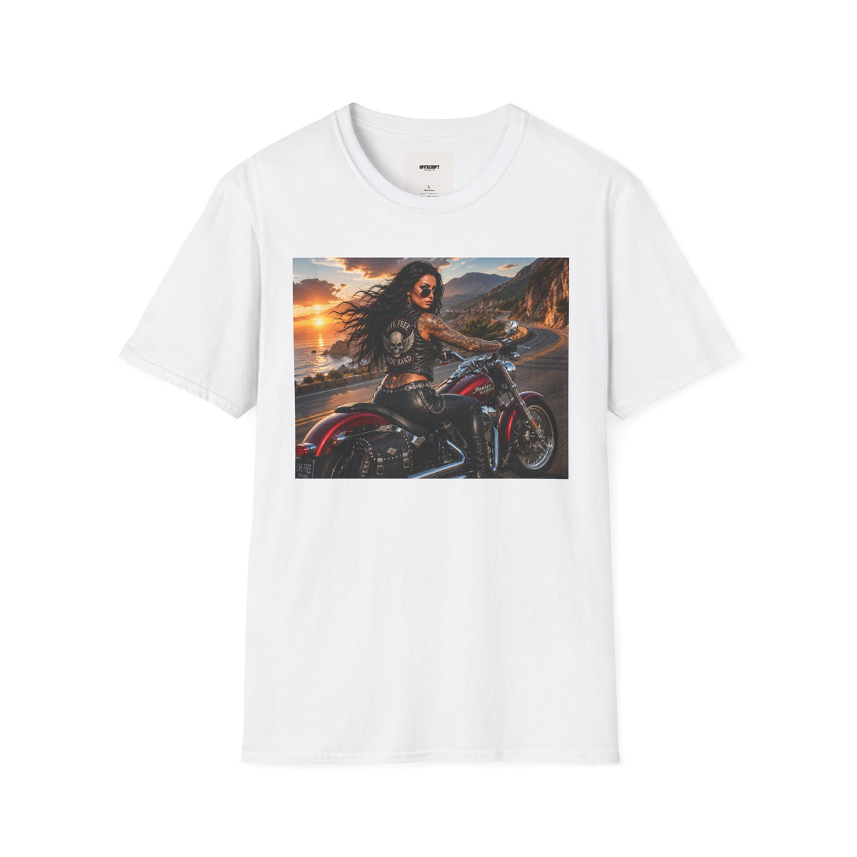 Biker Girl Sunset T-Shirt — Motorcycle Rider Graphic Tee