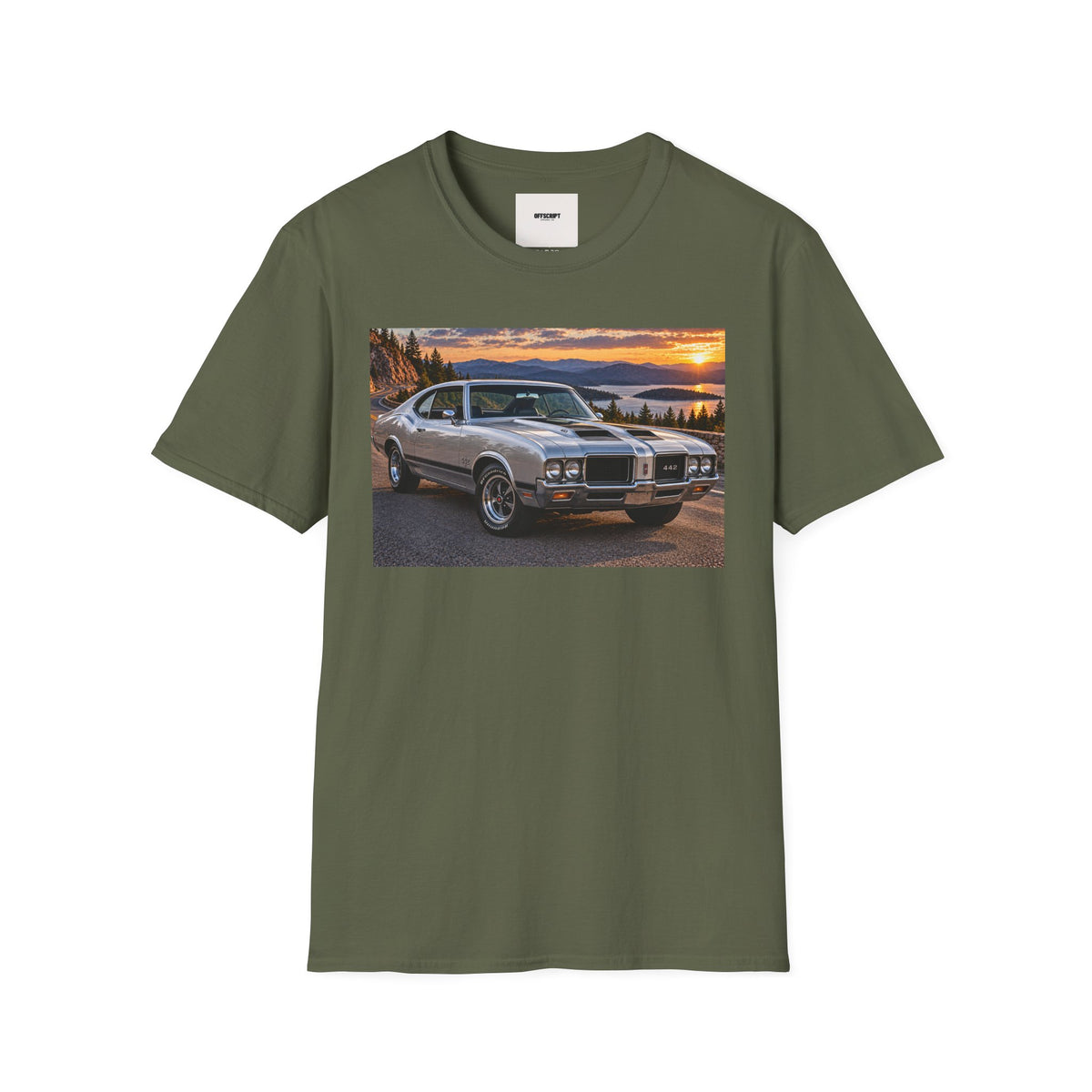 Classic Muscle Car Sunset T-Shirt — Vintage Oldsmobile Photo Tee