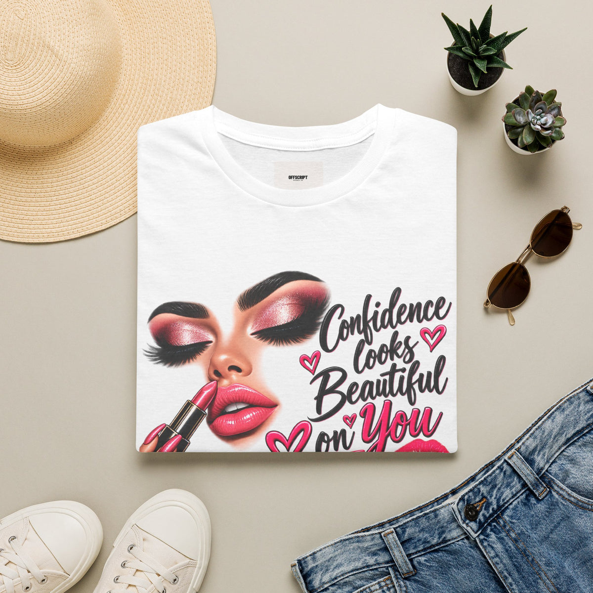 T-Shirt — "Confidence Looks Beautiful on You" Glam Makeup Graphic