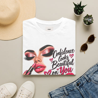 T-Shirt — "Confidence Looks Beautiful on You" Glam Makeup Graphic