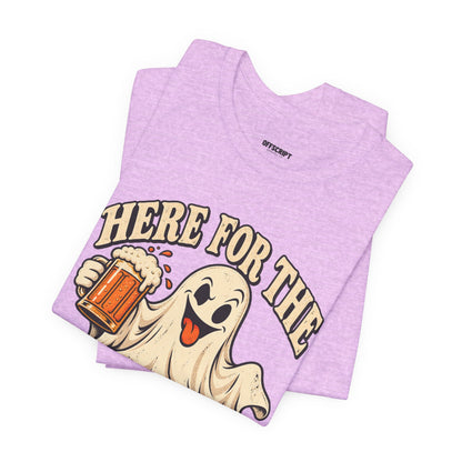 Here for the Boos Halloween T-Shirt — Ghost Drinking Beer Graphic Tee