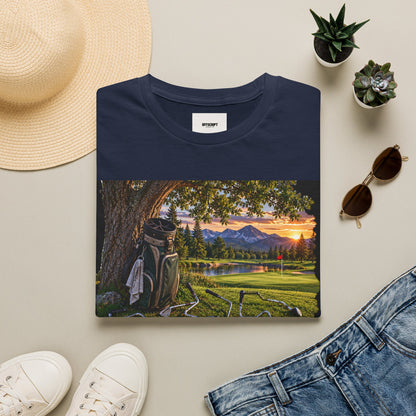 Golf Relaxation T-Shirt — "GOLF: a great way to relieve stress" Scenic Sunset Design
