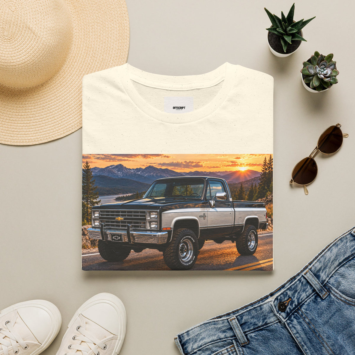 Vintage Chevy Truck T-Shirt — Sunset Mountain Off-Road Tee