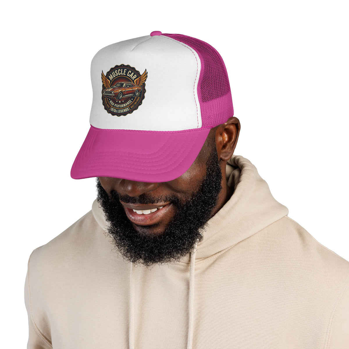 Muscle Car Emblem Trucker Cap | Vintage Hotrod Logo